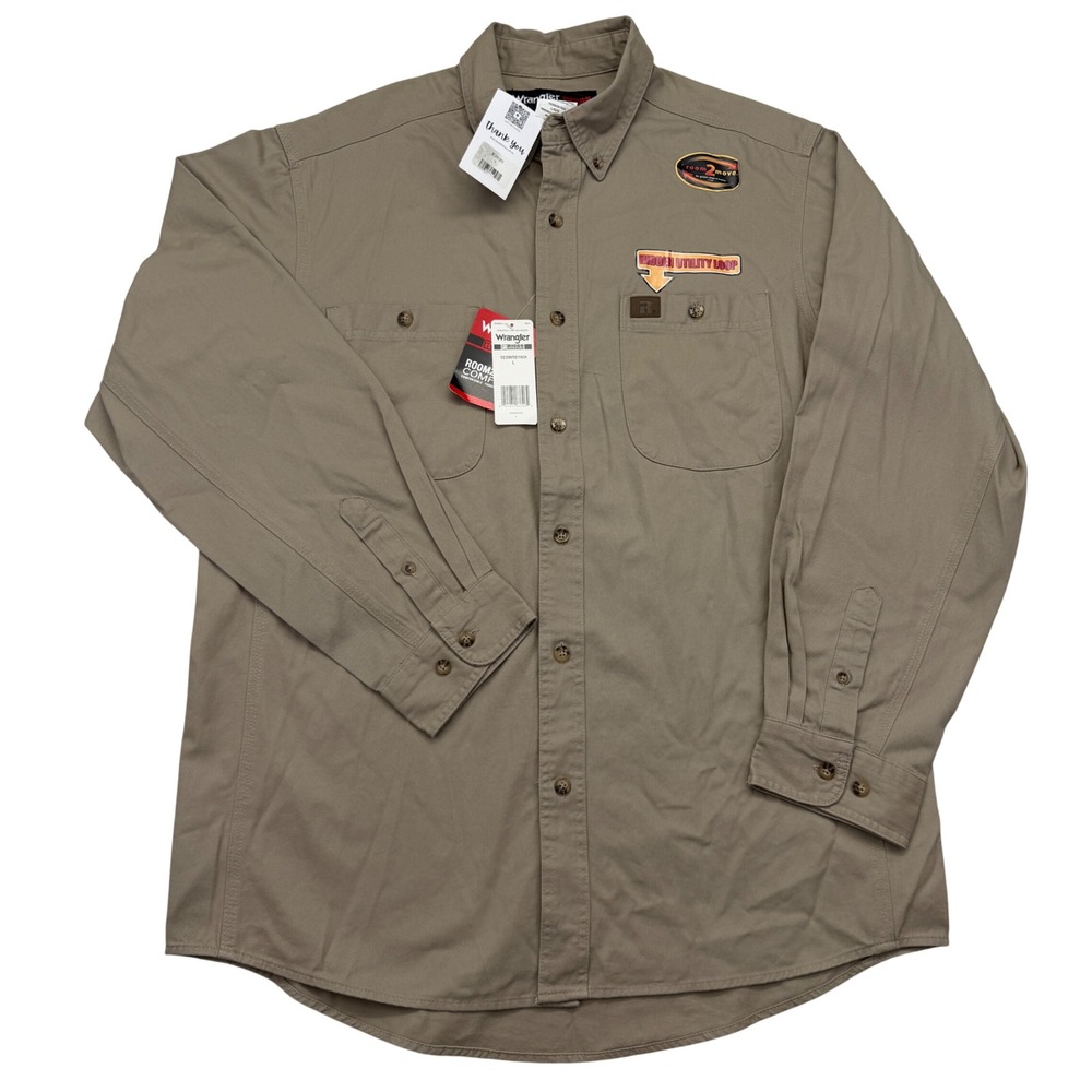NEW Wrangler Riggs Workwear Shirt Mens L Khaki Twill Button Down Utility